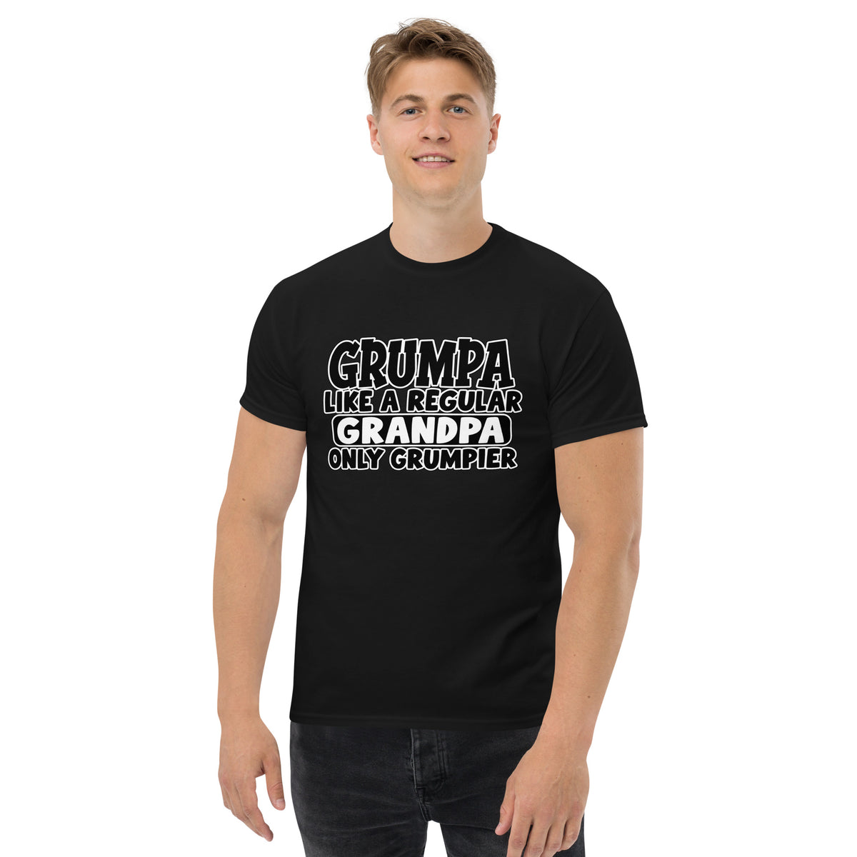 Black Grumpa t-shirt that reads Like a Regular Grandpa Only Grumpier, funny grandpa gift by Psycho Jim