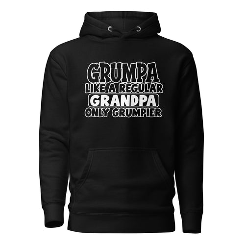 Black Grumpa hoodie with Like a Regular Grandpa Only Grumpier text, front view