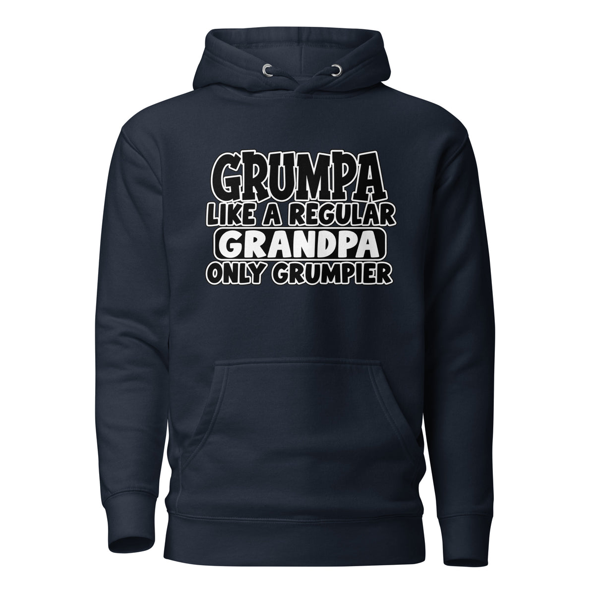 Navy Grumpa hoodie with Like a Regular Grandpa Only Grumpier text, front view